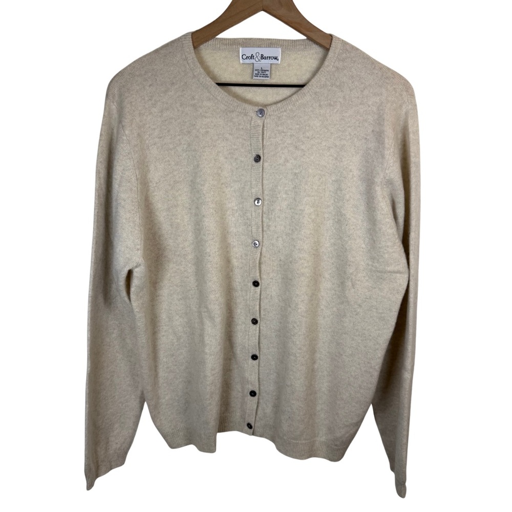 VTG Croft & Barrow 100% Cashmere Classic Cardigan Cream Womens Size L Cozy Soft